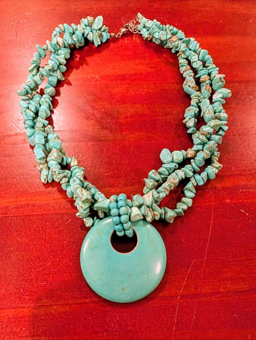 Turquoise Stone Multi-Strand Pendant Necklace - Women Jewelry
